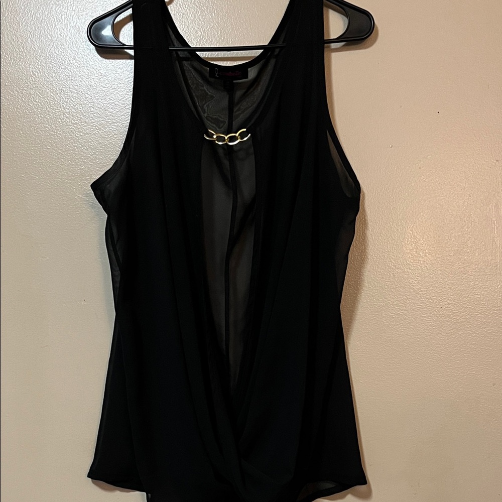 Annabelle Black Sheer Sleeveless Blouse with Gold Accent